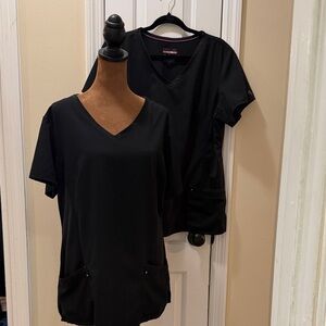 Set of 2 Black Healing Hands Purple Label “ Juliet” V-Neck Scrub Top XL